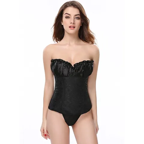 Corset Bustier Femme Style Palais Vintage Jacquard Satin Sans Bretelles Waist Trainer Lingerie Sexy Top Et String