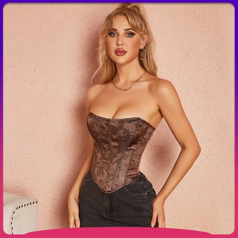 Women's Vintage Paisley Brocade Corset Top Victorian Bustier Waist Trainer With Steel Bones Gothic Shaping Body Shaper