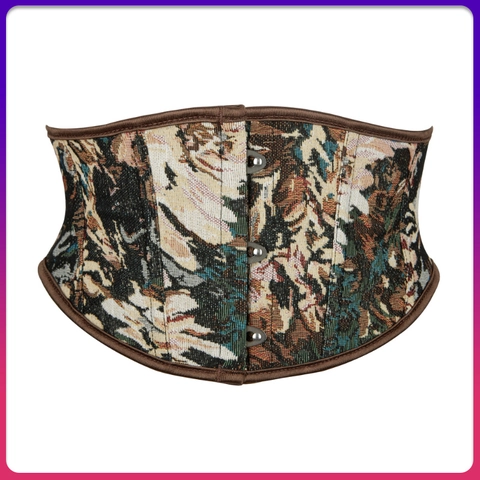 Vintage Oil Painting Floral Corset Belt For Women Jacquard Victorian Waist Cincher Lace Up Slimming Body Shaper Girdle