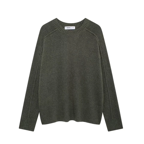 Damen Casual Rundhalsausschnitt Langarm Lockerer Strickpullover Minimalistisch Einfarbig Raglanärmel Winter Pullover Top