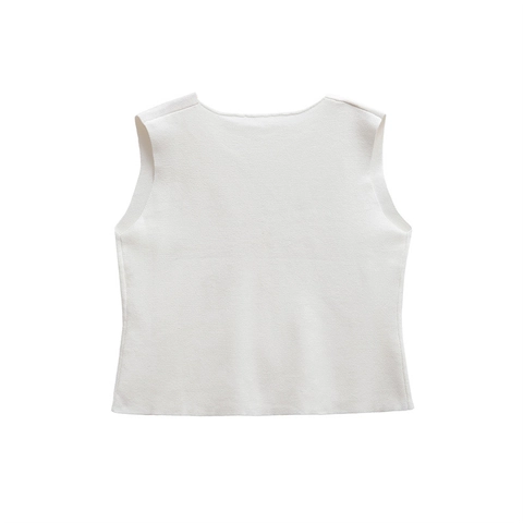 Damen Casual Weiße Strickweste V-Ausschnitt Ärmellos Einreihig Knopf Weste Tank Top Für Den Alltag