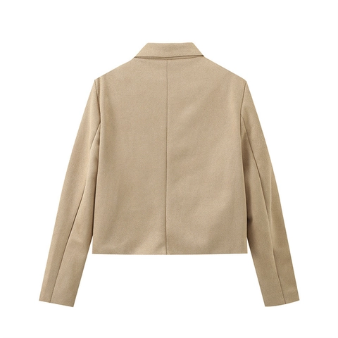 Women's Casual Faux Suede Short Jacket Lapel Collar Large Buttons Front Flap Pockets Solid Color Work Style Autumn Spring Coat