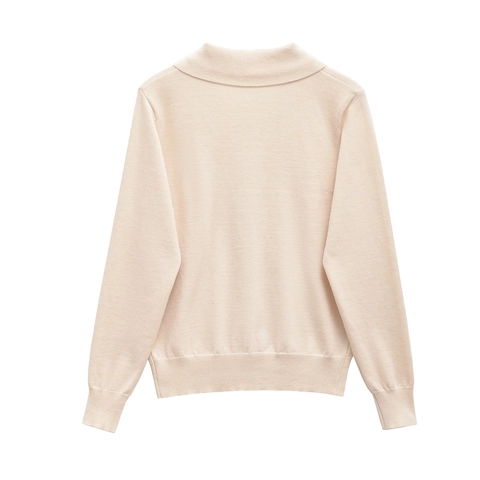 Cárdigan de Polo de Punto de Algodón Mercerizado para Mujer Corte Ajustado Manga Larga Cuello de Solapa Color Sólido Abotonado Punto Casual