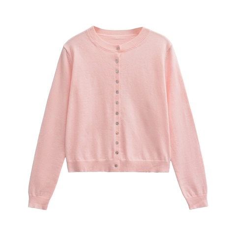 Gilet en Maille Col Rond Décontracté pour Femmes Pull Doux à Manches Longues Boutonné Finition Bord-côte Rétro