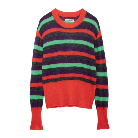 Maglione a Righe da Donna Girocollo Vestibilità Larga Multicolore Color Block Manica Lunga Pullover a Costine Autunno