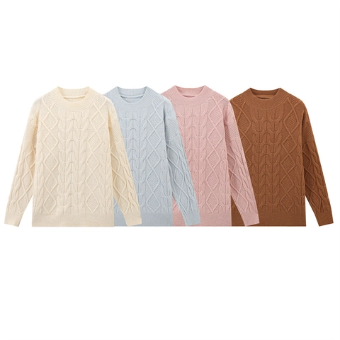 Dames Casual Ronde Hals Lange Mouw Kabelbreisel Trui Warm Effen Kleur Pullover Top Voor Herfst Winter