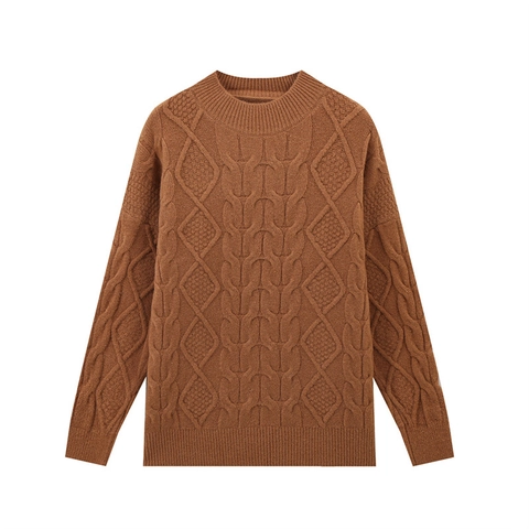 Dames Casual Ronde Hals Lange Mouw Kabelbreisel Trui Warm Effen Kleur Pullover Top Voor Herfst Winter