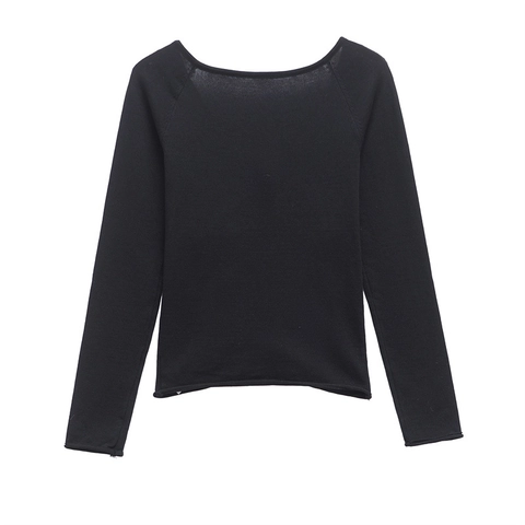 Women's Slim Fit V-Neck Long Sleeve Knit Top With Front Shirring And Silver Bead Decoration Casual Solid Color Black Fashion Pullover