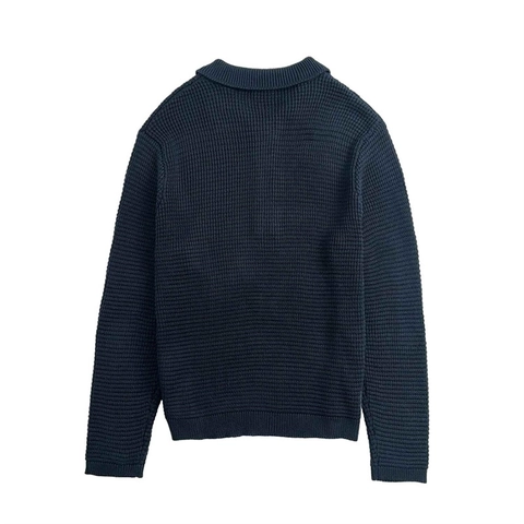 Ανδρικό Casual Πλεκτό Μπλουζάκι Polo με Ύφανση Βάφλας Μακρύ Μανίκι Μείγμα Πολυεστέρα Βαμβακιού Πουλόβερ Γιακάς Μπλε