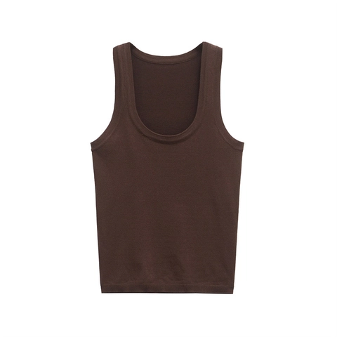 Women's Sleeveless Tank Top Ribbed Knitted Vest U-Neck Slim Fit Basic Casual Solid Color Top Stretchy Polyester Undershirt