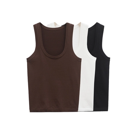 Women's Sleeveless Tank Top Ribbed Knitted Vest U-Neck Slim Fit Basic Casual Solid Color Top Stretchy Polyester Undershirt
