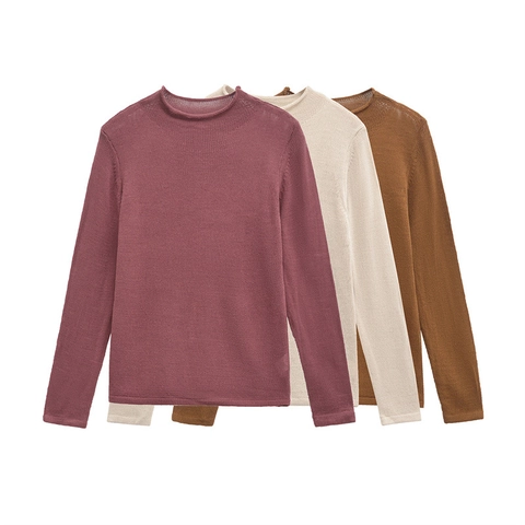 Damen Casual Langarm Rundhals Strickpullover Slim Fit Einfarbig Polyester Mischgewebe Chic Winter Oberteil