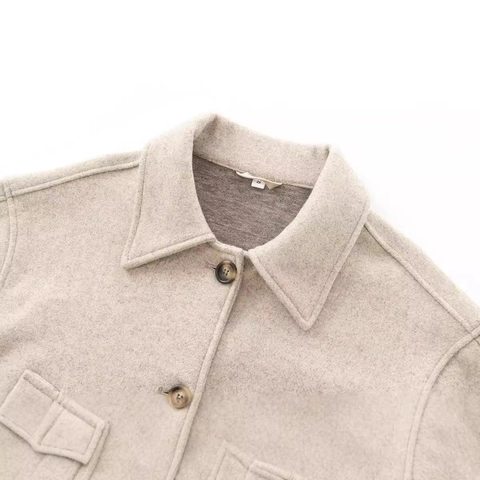 Women Casual Solid Woolen Felt Jacket Lapel Single Breasted Button Loose Short Outerwear British Style Coat Autumn Top