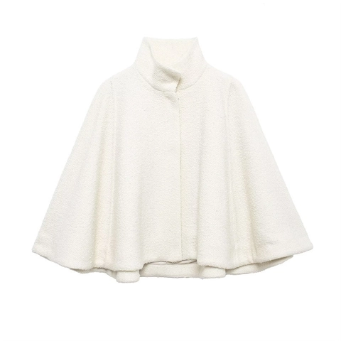 Damen Mode Minimalistische Umhang Jacke Lose Stehkragen Einfarbig Boucle Textur Warme Oberbekleidung Cape Mantel Für Damen