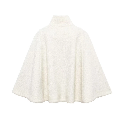 Damen Mode Minimalistische Umhang Jacke Lose Stehkragen Einfarbig Boucle Textur Warme Oberbekleidung Cape Mantel Für Damen