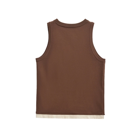 Gilet in Maglia Casual da Donna Colore a Contrasto Senza Maniche Girocollo Patchwork Finto Due Pezzi Maglione Top
