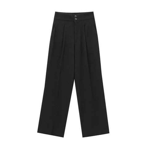 Damen High Waist Plissiert Weites Bein Gerade Hose Elegant Einfarbig Büro Pendler Drapieren Hose Polyester Hose
