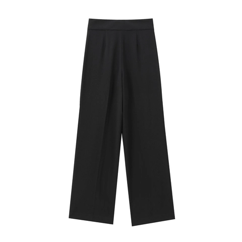 Damen High Waist Plissiert Weites Bein Gerade Hose Elegant Einfarbig Büro Pendler Drapieren Hose Polyester Hose