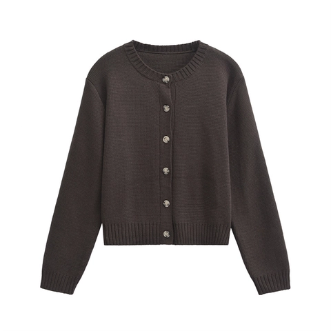 Cardigan in Maglia da Donna Slim Fit Tinta Unita Girocollo con Bottoni Polsini a Costine Top a Maniche Lunghe in Poliestere