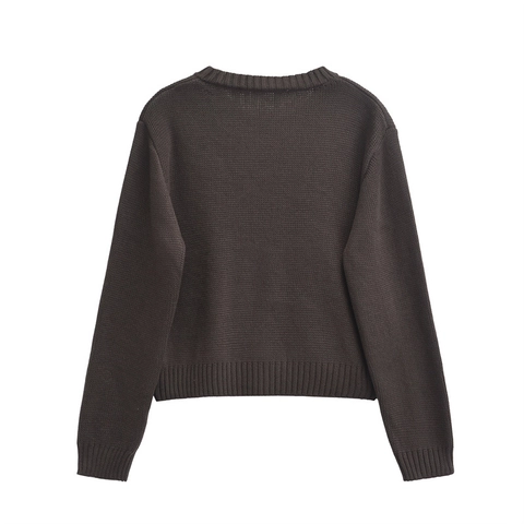 Cardigan in Maglia da Donna Slim Fit Tinta Unita Girocollo con Bottoni Polsini a Costine Top a Maniche Lunghe in Poliestere
