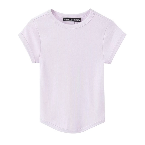 Dames Casual Geribd T-shirt Slim Fit Ronde Hals Korte Mouw Gebogen Zoom Effen Kleur Minimalistische Zomer Gebreide Top
