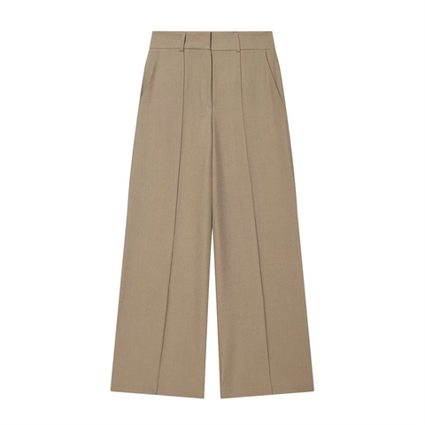 Women High Waist Wide Leg Straight Pants Office Lady Solid Color Minimalist Casual Trousers Loose Fit Work Wear Bottoms
