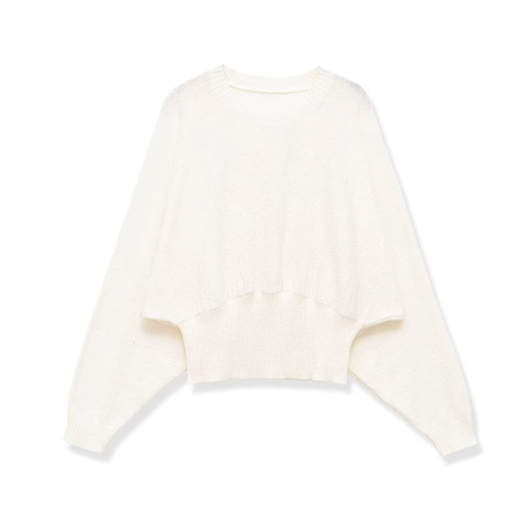 Damen Casual Fledermausärmel Strickpullover Minimalistisch Einfarbig Rundhals Lockerer Pullover Top