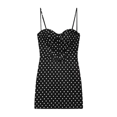 Γυναικείο Vintage Πουά Mini Φόρεμα με Spaghetti Strap Λαιμόκοψη Καρδιά Αμάνικο Στενή Εφαρμογή Καλοκαιρινό Πάρτι Bodycon
