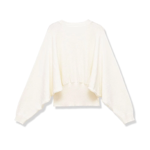 Damen Casual Fledermausärmel Strickpullover Minimalistisch Einfarbig Rundhals Lockerer Pullover Top