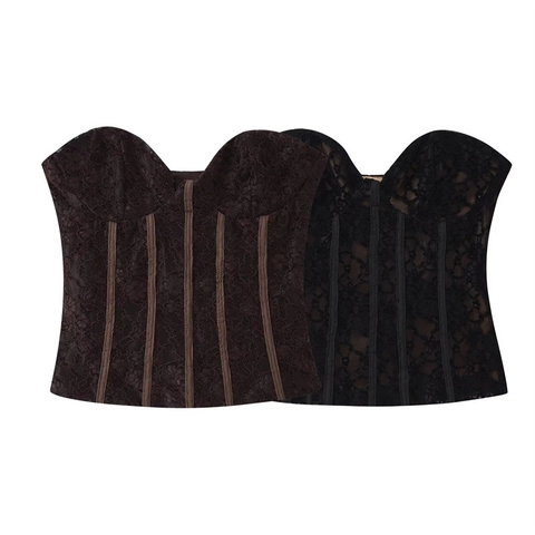Damen Sexy Spitze Korsett Top Vintage Miederstäbe Körperformend Ärmellos Slim Fit Jacquard Herz-Ausschnitt Crop Top Party