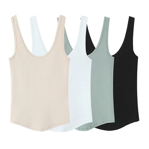 Women's Ribbed Knit Tank Top Casual Sleeveless U Neck Slim Fit Basic Solid Color Summer Vest Top