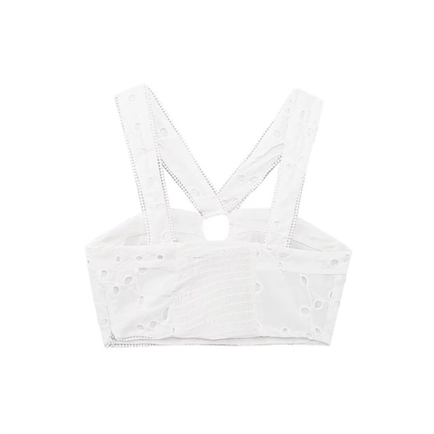 Women White Eyelet Embroidery Corset Top And A-Line Midi Skirt Set Summer Cotton Broderie Anglaise Two Piece Outfit