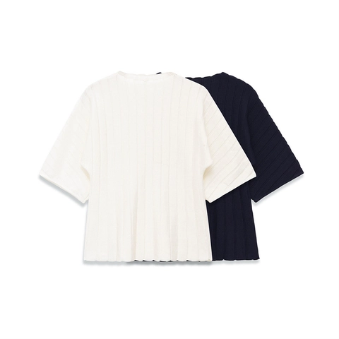 Women Fashion Minimalist Puff Sleeve Ribbed Knit Top Loose Casual Round Neck Button Decor Solid Color Pullover T-Shirt