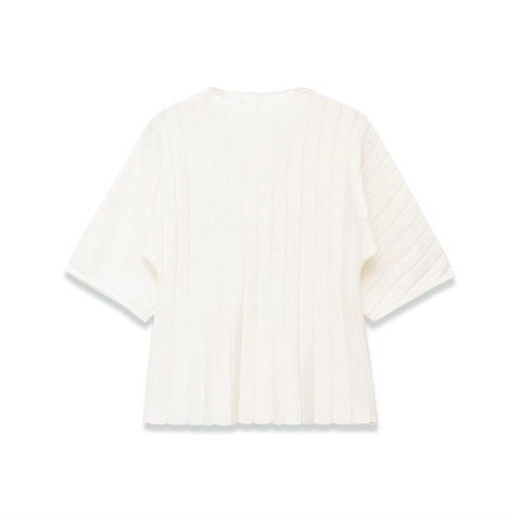 Women Fashion Minimalist Puff Sleeve Ribbed Knit Top Loose Casual Round Neck Button Decor Solid Color Pullover T-Shirt