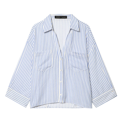 Camisa de Mujer Holgada Oversize a Rayas Color Sólido Lino Poli Slub Manga Larga Cuello en V Doble Bolsillo Blusa Casual Moda