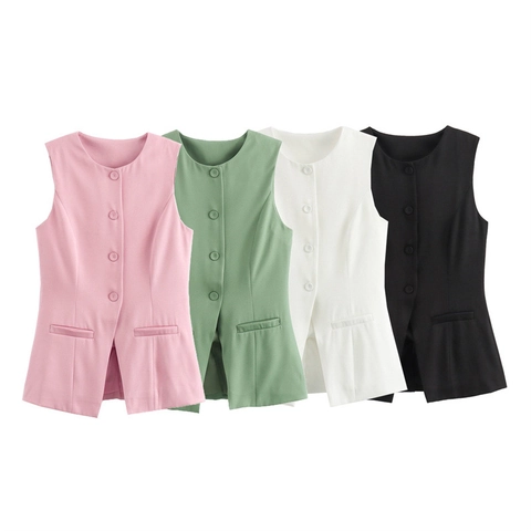 Damen Sommer Rundhalsausschnitt Ärmellos Einreihig Weste Und Hohe Taille Shorts Freizeitanzug Weiß Schwarz Grün Rosa