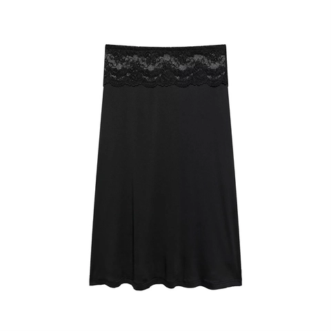 Gonna Midi da Donna Casual Minimalista a Linea A Con Ampio Fascio in Pizzo Poliestere Satinato Tinta Unita