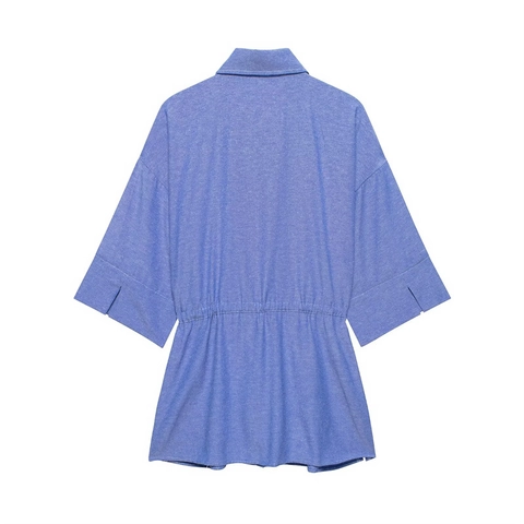 Women's Casual Solid Color Short Sleeve Shirt Loose Waist Tie Button Up Blouse Comfortable Fashion Top For Everyday