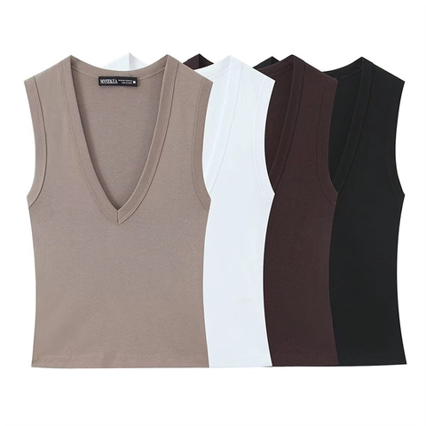 Women Casual V Neck Sleeveless Tank Top Slim Fit Solid Color Summer Vest Commuter Basic Polyester Tee Top For Ladies