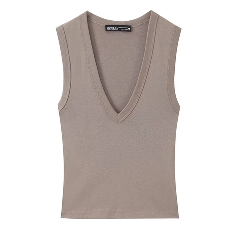 Women Casual V Neck Sleeveless Tank Top Slim Fit Solid Color Summer Vest Commuter Basic Polyester Tee Top For Ladies
