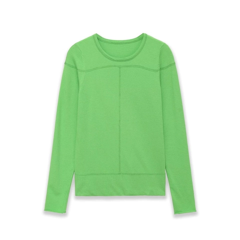 Damen Casual Rundhalsausschnitt Langarm Strickpullover Minimalistisch Einfarbig Ziernaht Strickwaren Pullover Top