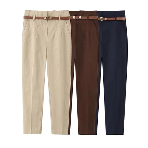 Pantaloni Donna Eleganti a Vita Alta Gamba Dritta Con Cintura Casual Pantaloni da Lavoro Ufficio Tinta Unita Lunghezza Caviglia