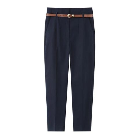 Pantaloni Donna Eleganti a Vita Alta Gamba Dritta Con Cintura Casual Pantaloni da Lavoro Ufficio Tinta Unita Lunghezza Caviglia