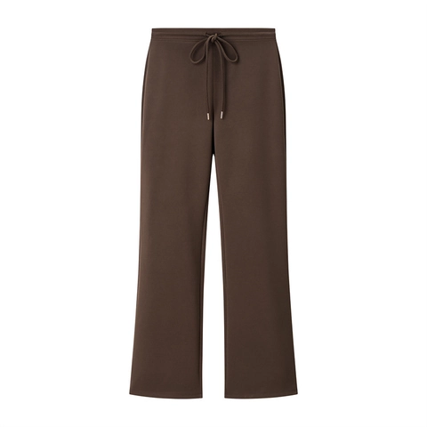 Pantaloni Casual Donna a Zampa Vita Media Coulisse Elastico in Vita Tinta Unita Poliestere Pantaloni Larghi Quotidiani