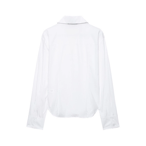 Damen Casual Weiße Langarm Bluse Popeline Hemd Mit Schnürung V Ausschnitt Design Reverskragen Streetwear Mode Top Für Alltag