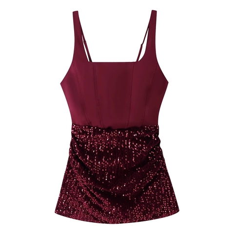 Sexy Spaghetti Strap Pailletten Patchwork Bodycon Mini Jurk Voor Vrouwen Geplooid Feest Uitgaan Avond Clubwear Mouwloze Jurk