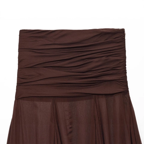 Eleganter Damen High Waist Plissee Maxirock Kaffeebraun Halbtransparent Gekräuselter Chiffon Rock Für Büro Alltag