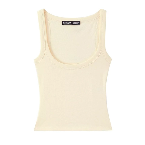 Women Minimalist Ribbed Tank Top Sleeveless Round Neck Solid Color Polyester Basic Commuter Slim Fit T-Shirt Top For Spring