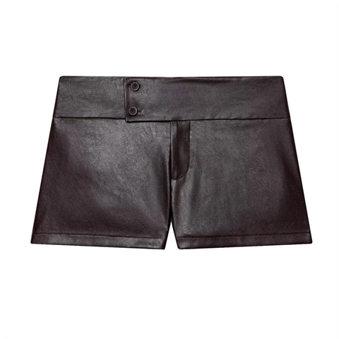 Pantaloncini da Donna Casual a Vita Alta Linea A Con Due Bottoni Tessuto a Righe e PU Poliestere Pantaloncini per Uso Quotidiano