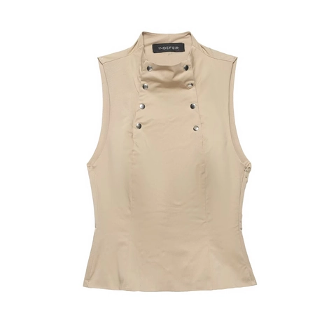 Damen Stehkragen Zweireihig Ärmellos Westen Top Khaki Slim Fit Seitlicher Reißverschluss Lässig Pendeln Sommer Tanktop